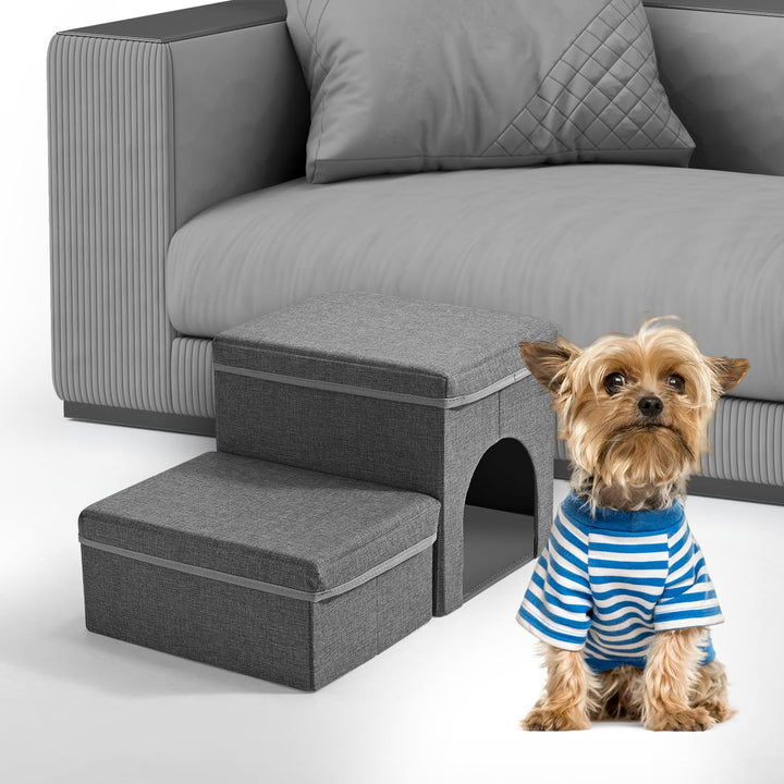 Hundetreppe, Sunowl 2 Stufige Faltbare Haustiertreppe, Extra Breite Hundetreppe Sofa Bett mit Staura