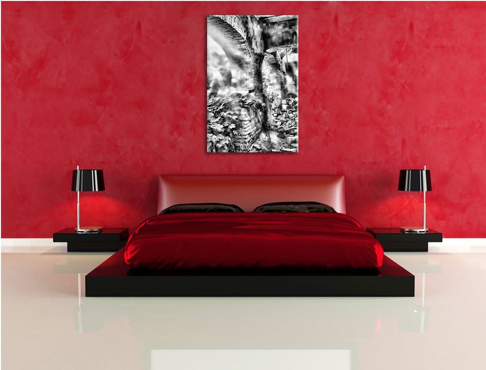 Monocrome, Alte Ruine, Format: 100x70 auf Leinwand, XXL riesige Bilder fertig gerahmt mit Keilrahmen