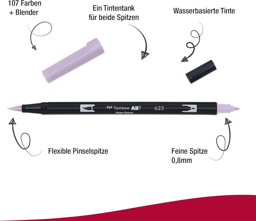 Tombow ABT-18P-5 Fasermaler Dual Brush Pen mit zwei Spitzen 18er Set, pastellfarben