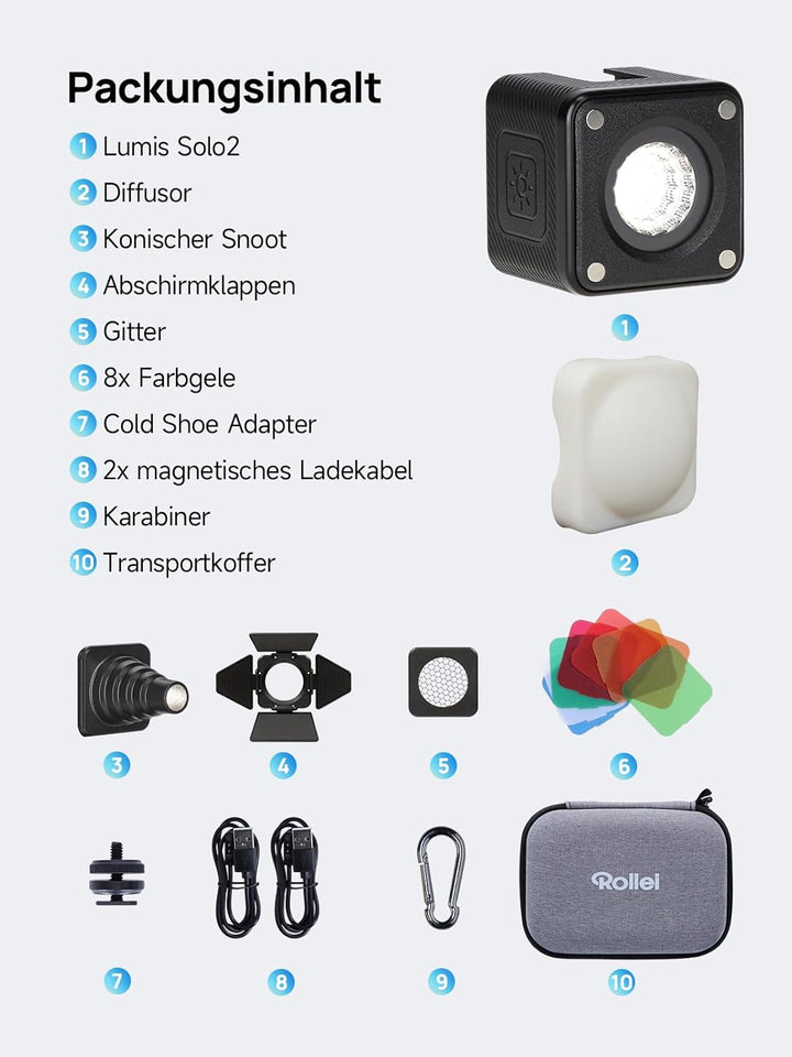 Rollei Lumis Solo 2 - LED Würfel. Kleiner LED Würfel inkl. Farbfilter für den Einsatz unterwegs. Opt