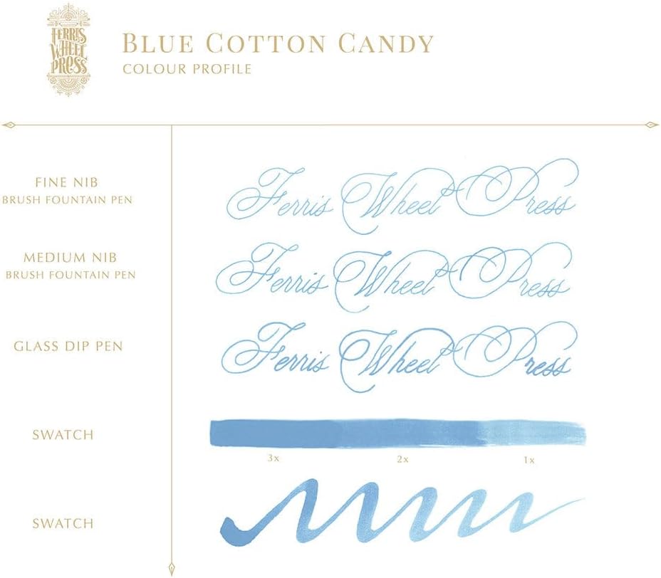 Ferris Wheel Press Ink, Everyday Ink Collection, Blue Cotton Candy, Pale Blue, 38ml Fountain Pen Ink