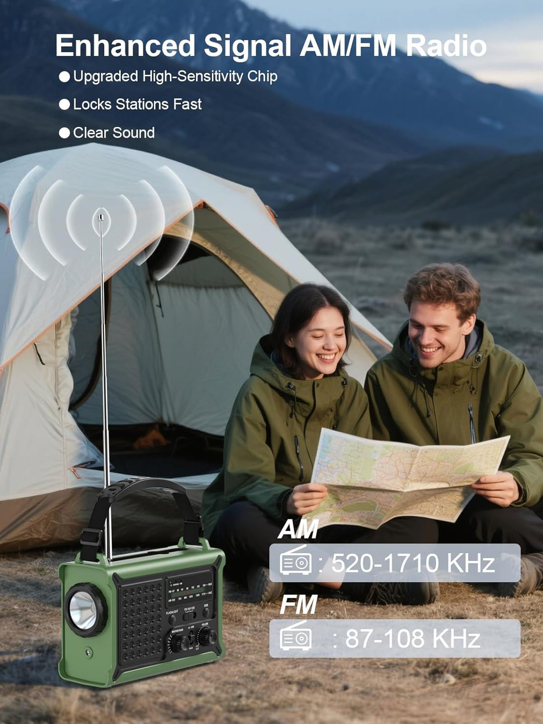 ROCAM Kurbelradio,12000mAh Notfallradio mit 8500mm² Solarpanel & 650mA Kurbel, Tragbar Solar Weltemp