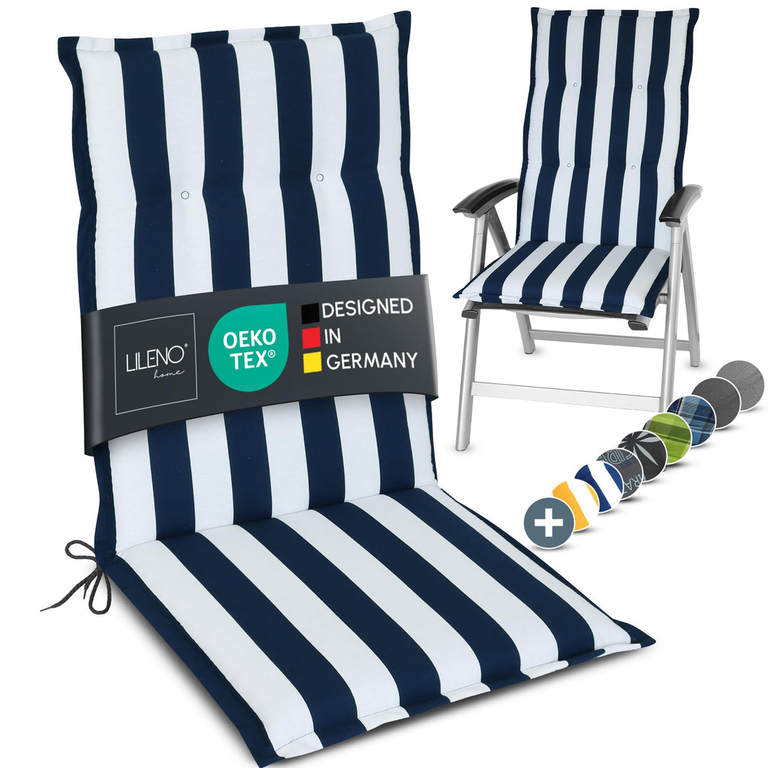 LILENO HOME Gartenstuhl Auflagen als [1er Set - Hochlehner] in Blockstreifen Blau - bequeme Liegen a
