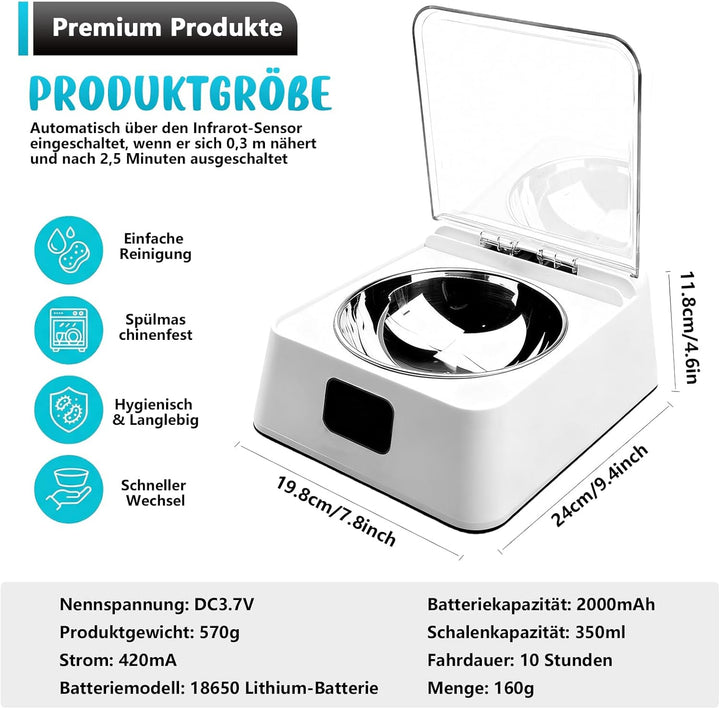 Futterautomat Katze Nassfutter 350 ml – Katzenfutter Automat mit Infrarot Sensor, Leiser Futterspend
