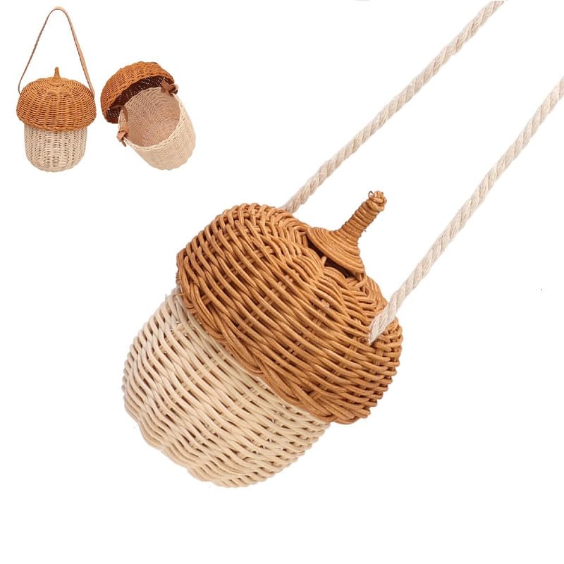 Tissting Rattan Eichel Schultertasche 16cm/6.3in - Handgewebtes Kinderkörbchen für Aufbewahrung und