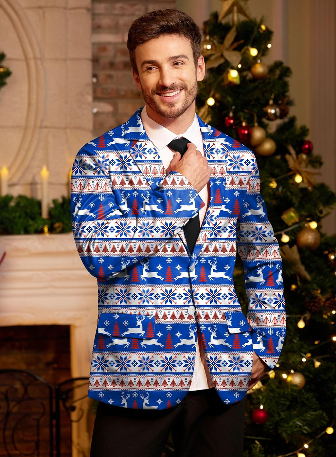BesserBay Herren Weihnachtsblazer Bedruckte Langarm Anzugjacke Xmas Kostüm Blazer Slim Fit Blazer Fr