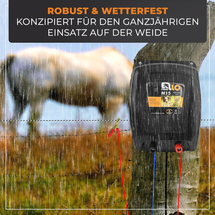 Weidezaungerät 230V M15 | Extra Starkes &amp; leises Elektrozaungerät | Wetterfestes Stromzaungerät für