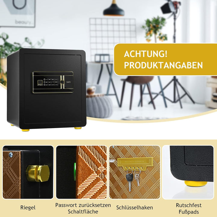GOPLUS Elektronischer Safe, Feuerfester Möbeltresor mit Zahlenschloss, Schlüssel & Alarmsystem, Wand