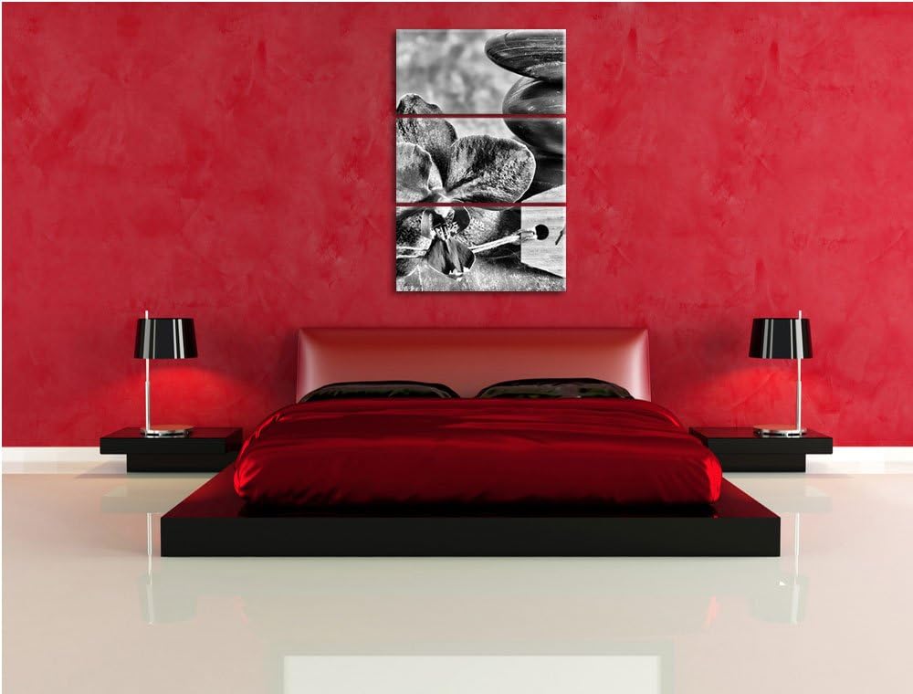 Pixxprint Auszeit Orchidee mit Zen Steinen als Leinwandbild/Grösse: 3 Teilig (120x80) cm/Wandbild/Ku