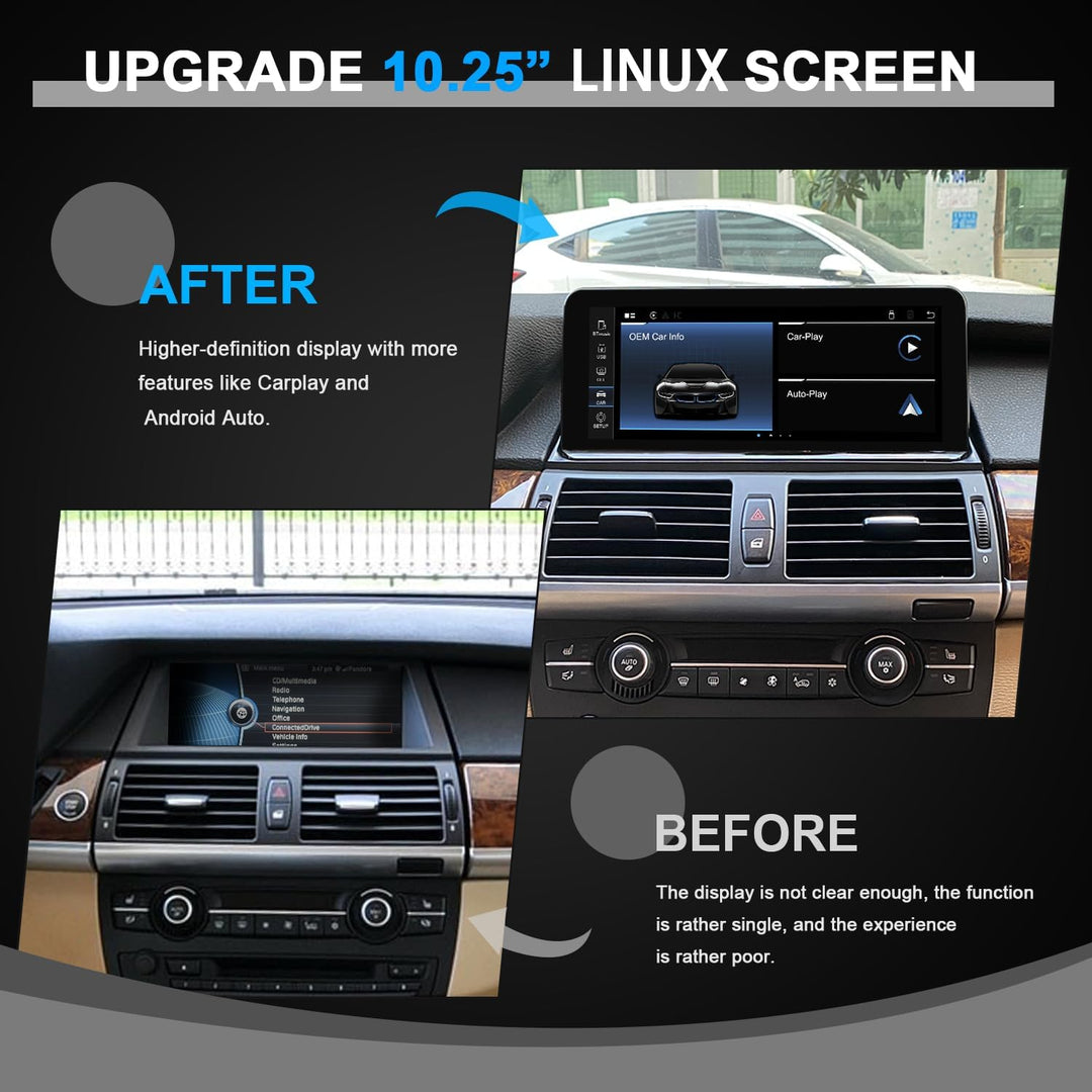 PEMP 10,25" Linux-Bildschirm E70 E71 CIC Wireless CarPlay Nachrüstung Android Auto, 1920 x 720 Displ