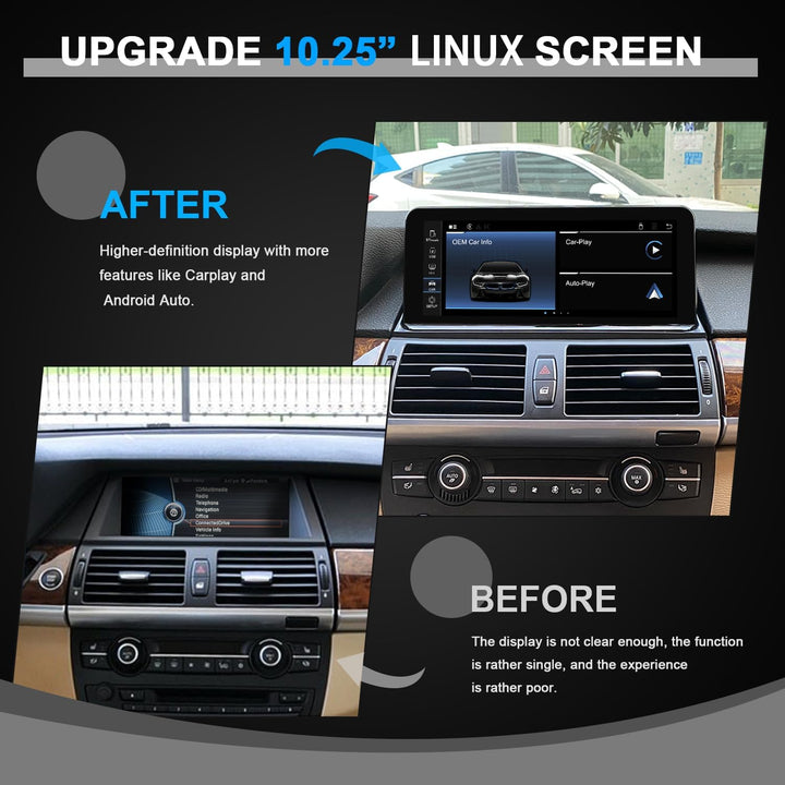PEMP 10,25" Linux-Bildschirm E70 E71 CIC Wireless CarPlay Nachrüstung Android Auto, 1920 x 720 Displ