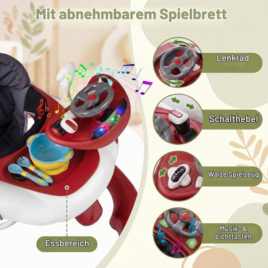 LIFEZEAL Lauflernwagen mit Sonnenschirm, 6-in-1 Lauflernhilfe Gehhilfe Baby mit Licht, Musik, Spiele