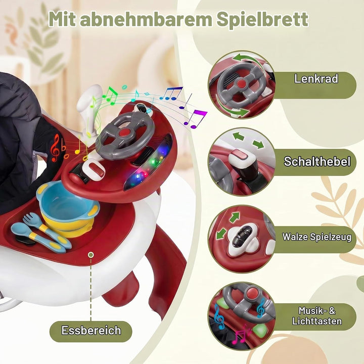 LIFEZEAL Lauflernwagen mit Sonnenschirm, 6-in-1 Lauflernhilfe Gehhilfe Baby mit Licht, Musik, Spiele