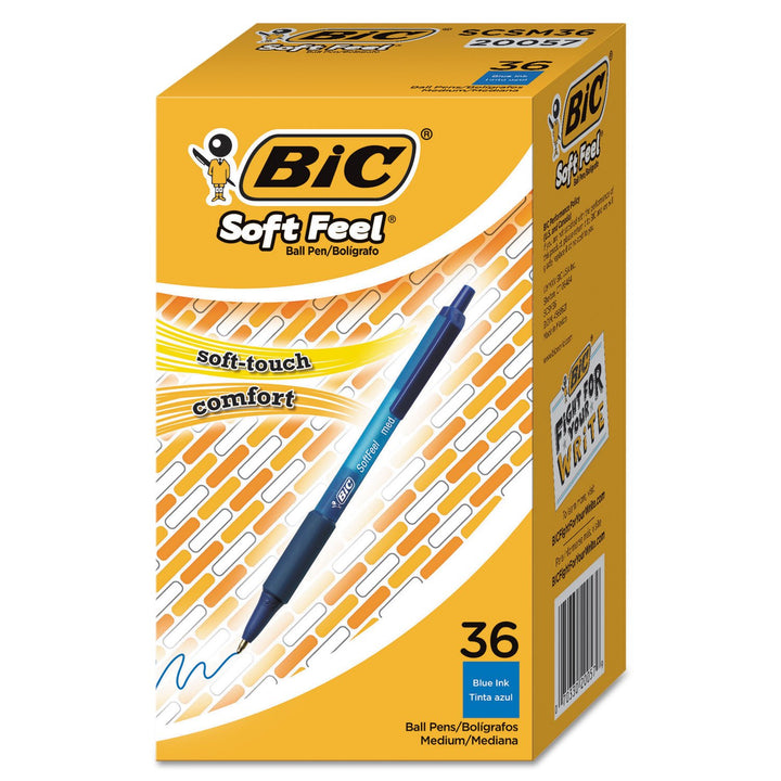 BIC Druckkugelschreiber mit weicher Haptik, mittlere Spitze (1,0 mm), 36 Stück, blaue Stifte mit Sof