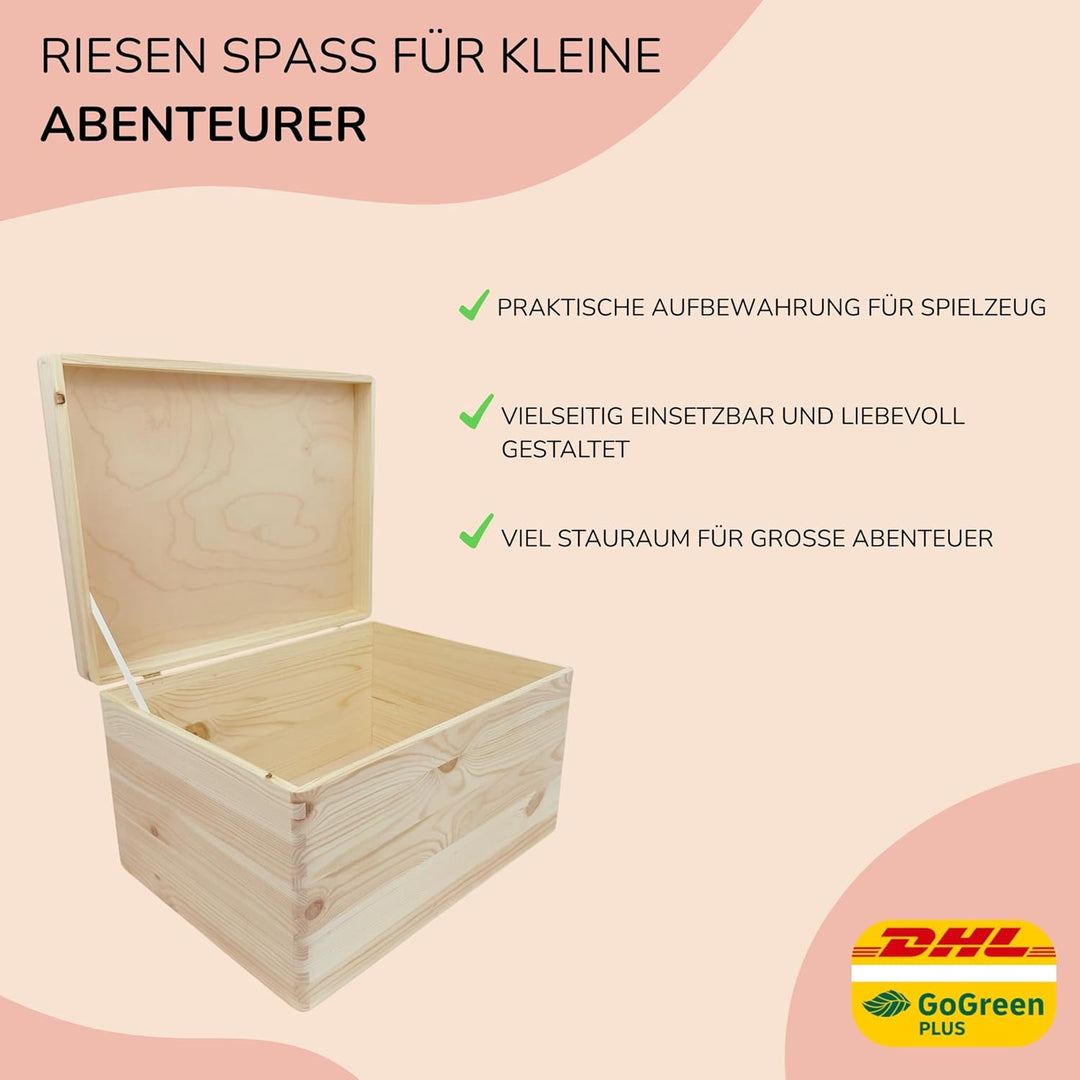 LARIFEE Erinnerungskiste personalisiert Affe mit Name – Baby Erinnerungsbox Holz mittel 40x30x13,5 c