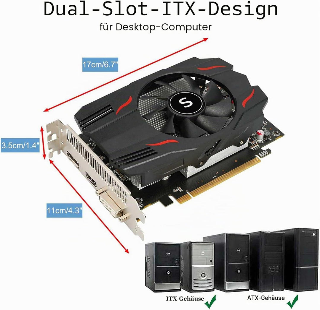SAPLOS Radeon RX 550 Grafikkarte, 4GB, GDDR5, 128-Bit, DisplayPort DVI-D HDMI, ITX Design, PC Graphi