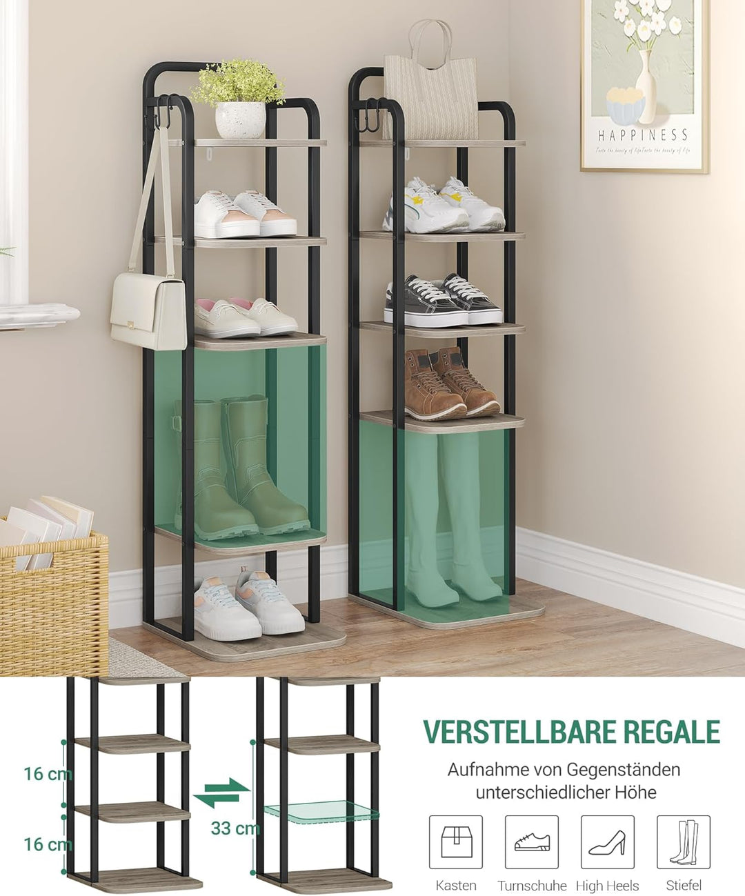 Hzuaneri Vertikales Schuhregal, 6-Stöckige Schuhregale, Schuhturm für Kleine Räume, Freistehend, Ver