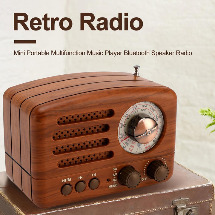 Topteng Retro Radio Bluetooth Lautsprecher, AM/FM/SW Nostalgie Radio, Kofferradio mit USB/TF-Karte,