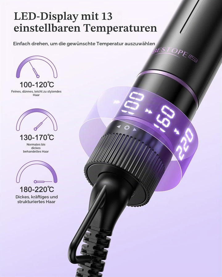 BESTOPE PRO Lockenstab, 5 in 1 Lockenstäbe Set mit Glätteisen, Thermobürste, 3 Keramische Lockeneise