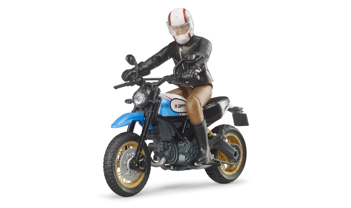 bruder 63051 - Scrambler Ducati Desert Sled mit Fahrer - 1:16 Motorrad Spielzeug-Figur Motorcross Ha
