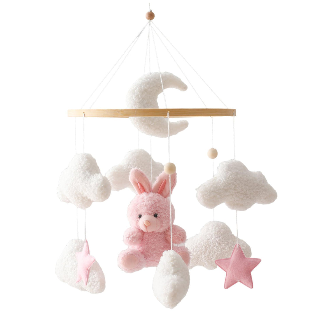 Krippen-Mobile für Babys, Filz-Windspiel-Mobile-Aufhänger mit Hase und Wolke, niedliches Cartoon-Bab