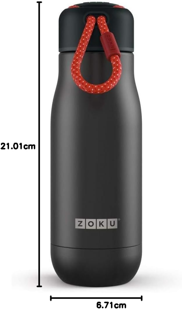 Zoku Trinkflasche 350 ml, Edelstahl, Schwarz, 6.7 x 6.7 x 21 cm, 1 Einheiten, Schwarz