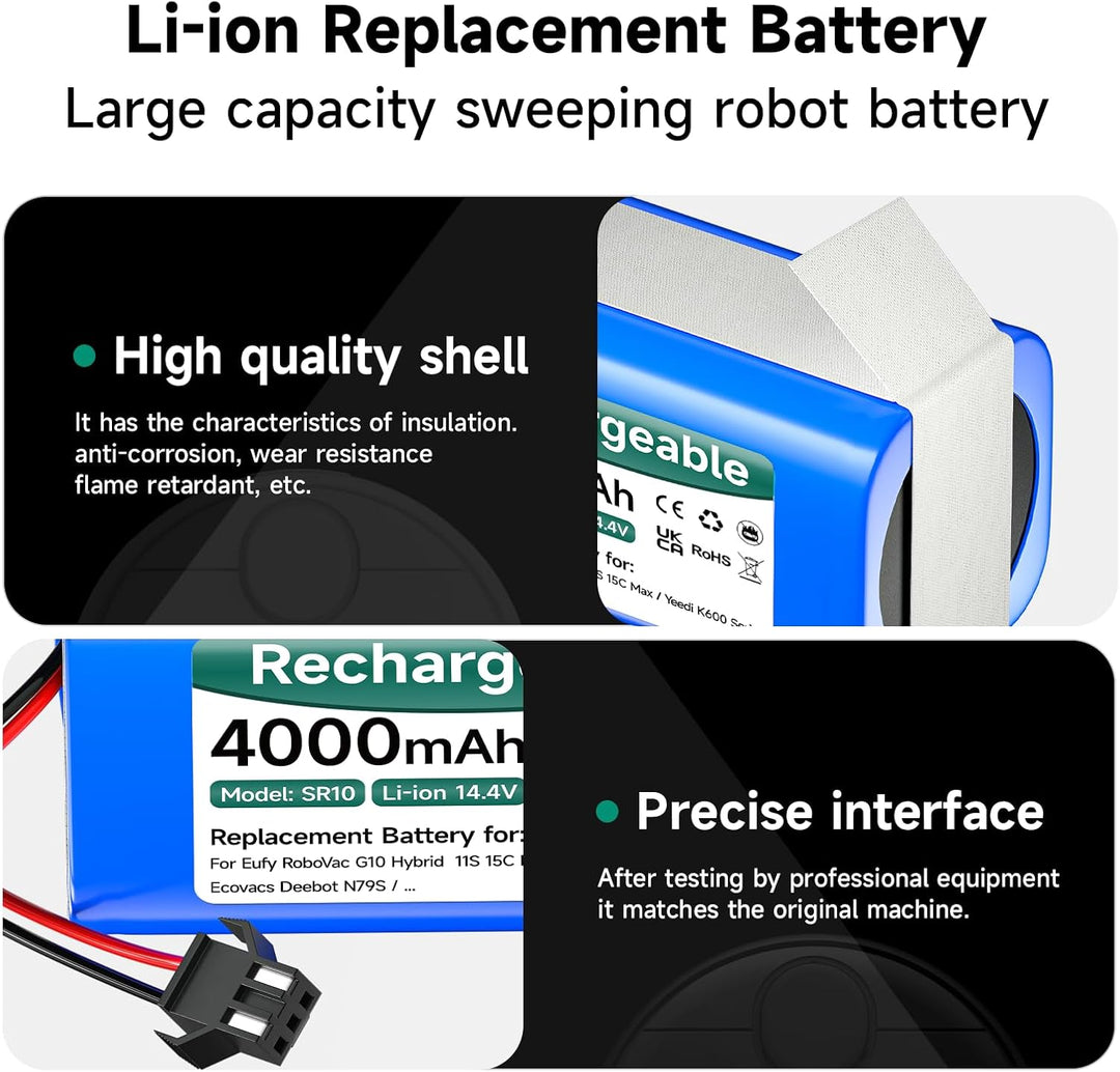 4000mAh 14,4V Ersatzakku für Eufy RoboVac G10 G20 G30 G35 G40 Hybrid, für Eufy RoboVac 11 11S 11S Ma