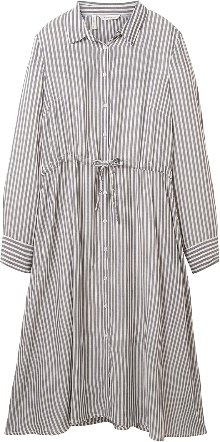 TOM TAILOR Damen Kleid mit Streifen & Knopfleiste, 34
