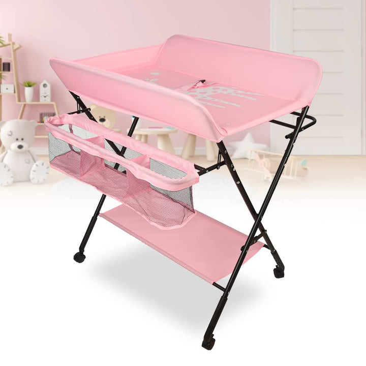 Wickeltisch Klappbar-Wickelkommode Babypflegetisch-Mobiler Wickelkombi mit Wickelauflage, Sicherheit