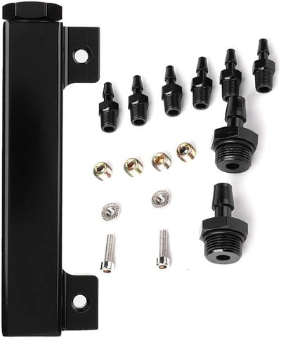 Qiilu Vakuumblock-Einlass, 6-Port-Vakuumblock-Ansaugkrümmer-Kit Kraftstoff-Wastegate-Turbo-Boost 1/8