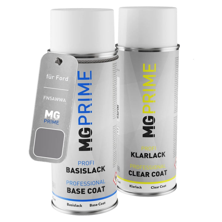 MG PRIME Autolack Sprühdosen Set für Ford FN5AWWA / PN4EG0 / G Grey Matter/Fancy-Grau Basislack Klar