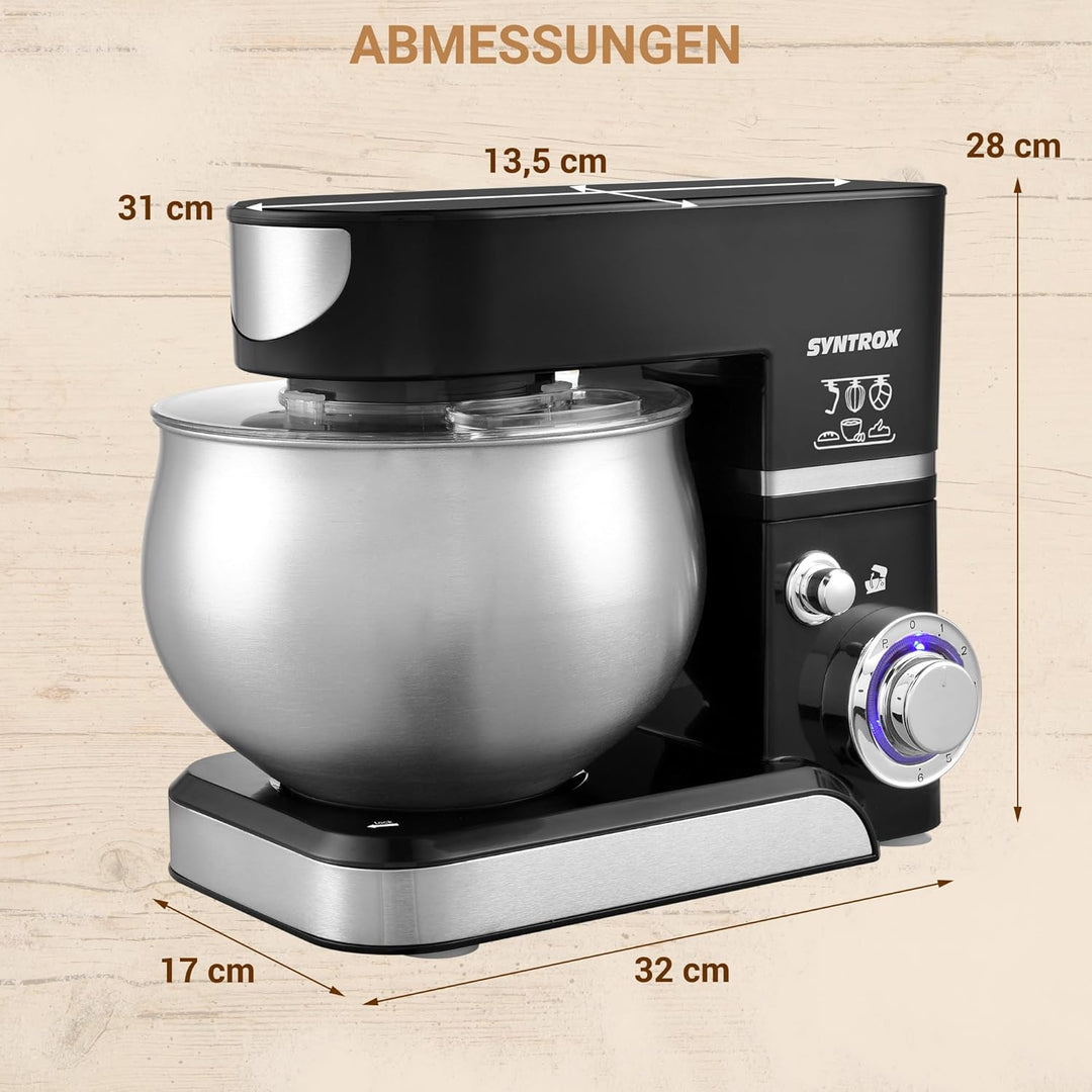 Syntrox Germany Küchenmaschine & Knetmaschine Basic 5 Liter, Stabile rutschfeste Gummifüsse, Hochwer