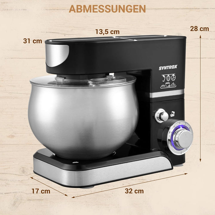 Syntrox Germany Küchenmaschine & Knetmaschine Basic 5 Liter, Stabile rutschfeste Gummifüsse, Hochwer