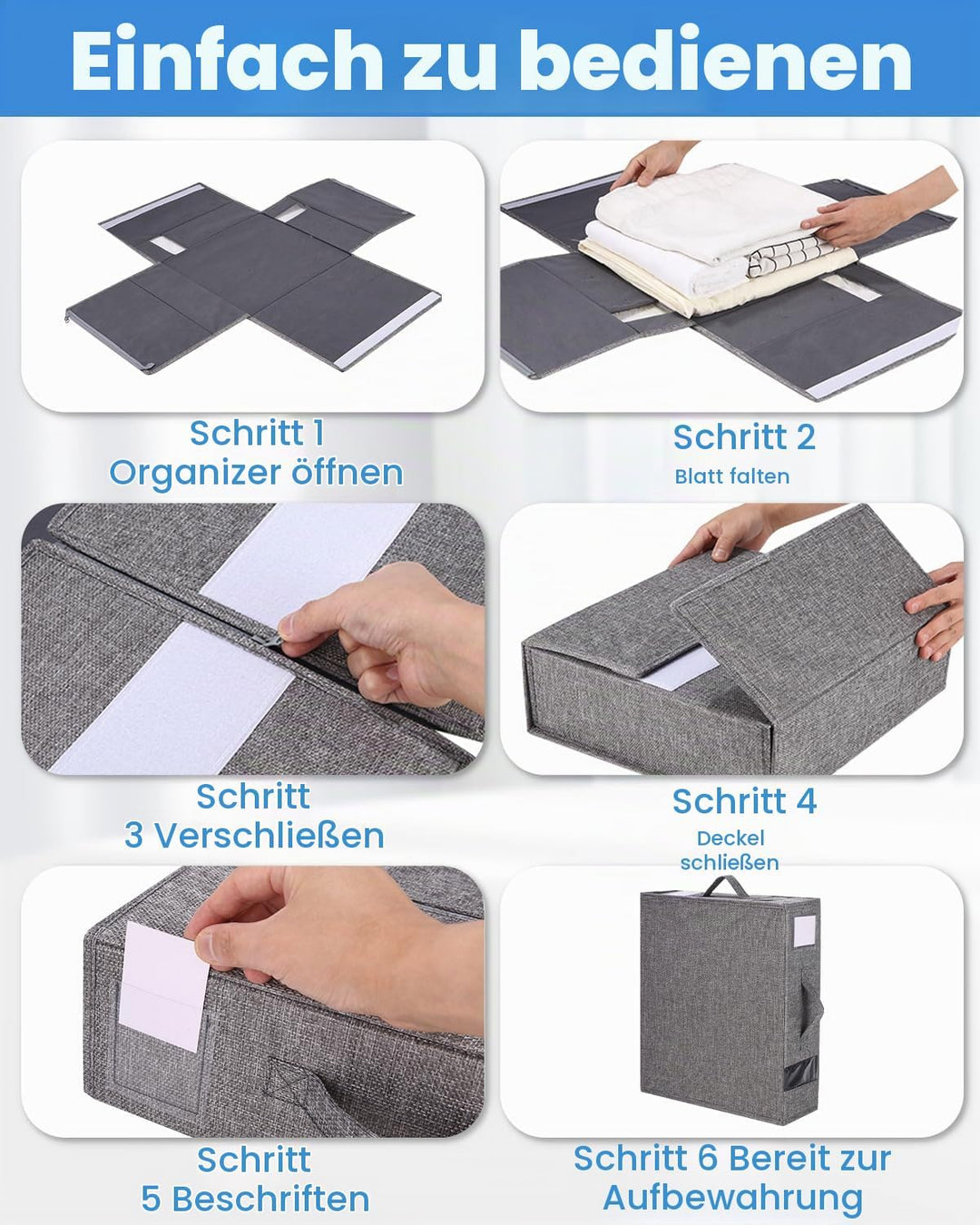 Aufbewahrung Bettwäsche Organizer, 6 PCS Faltbarer Aufbewahrungstasche für Bettlaken Kann in Kleider
