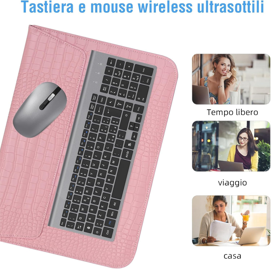 cimetech Kabellose Tastatur und Maus, italienisches QWERTY-Layout, Full-Size 2,4 GHz kabellose Maus