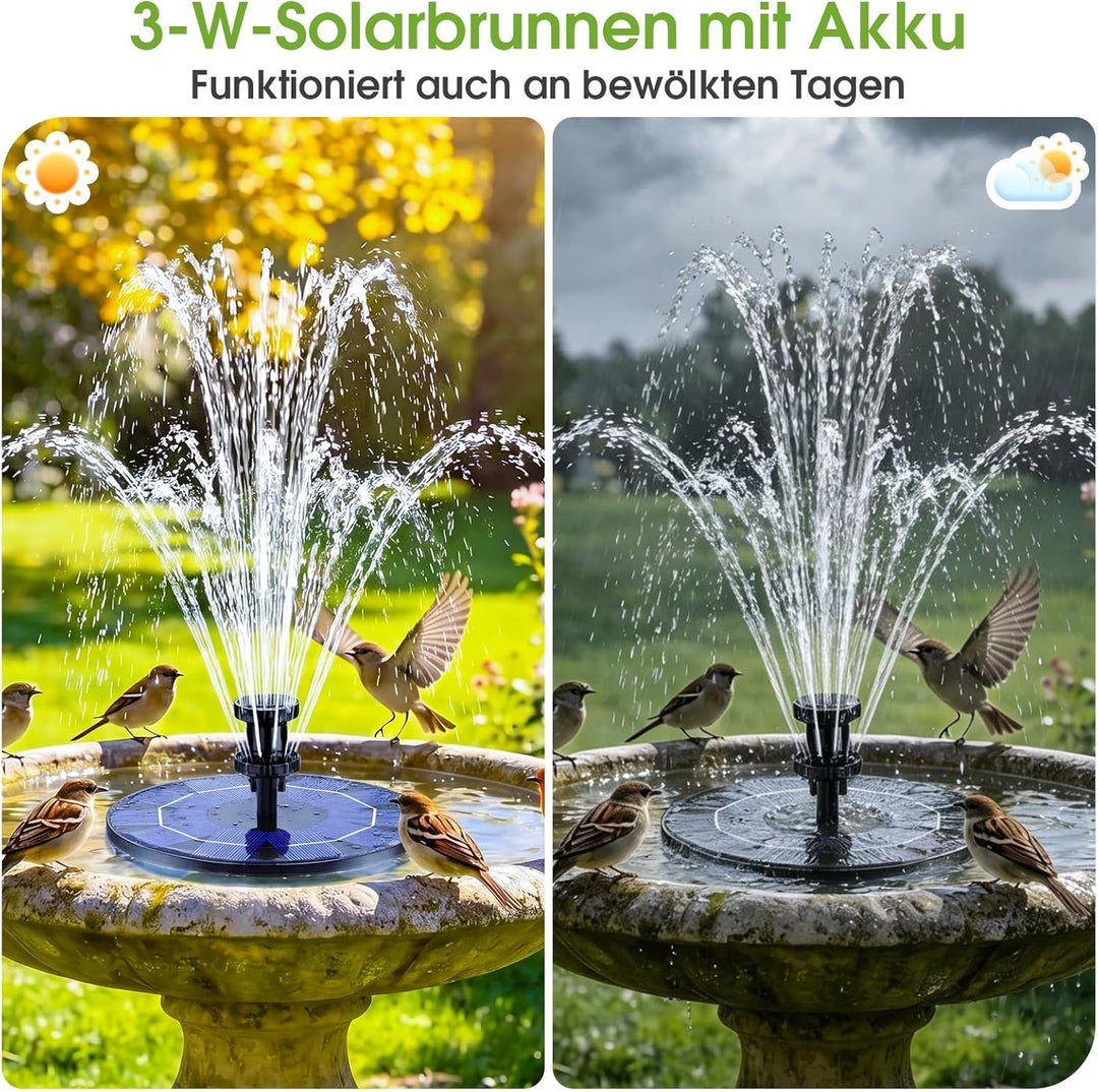 AISITIN Solarbrunnen für Draussen 2,5W, Solar Springbrunnen für Aussen Eingebaute 1200 mAh Akku Teic