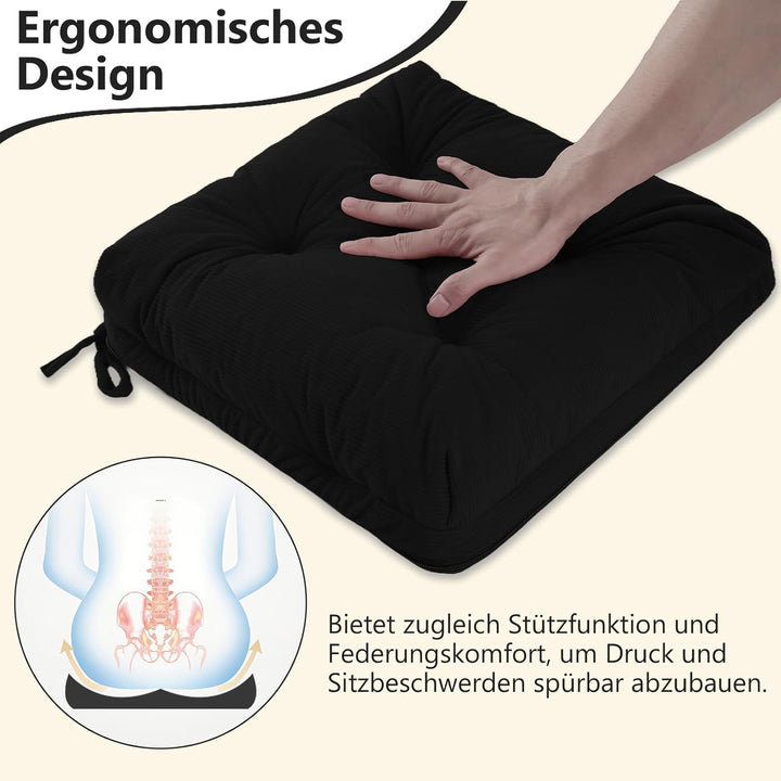 Sitzkissen, 2er Set Stuhlkissen aus Cordstoff, Memory Foam mit Doppel-Layer Design, Befestigungsriem