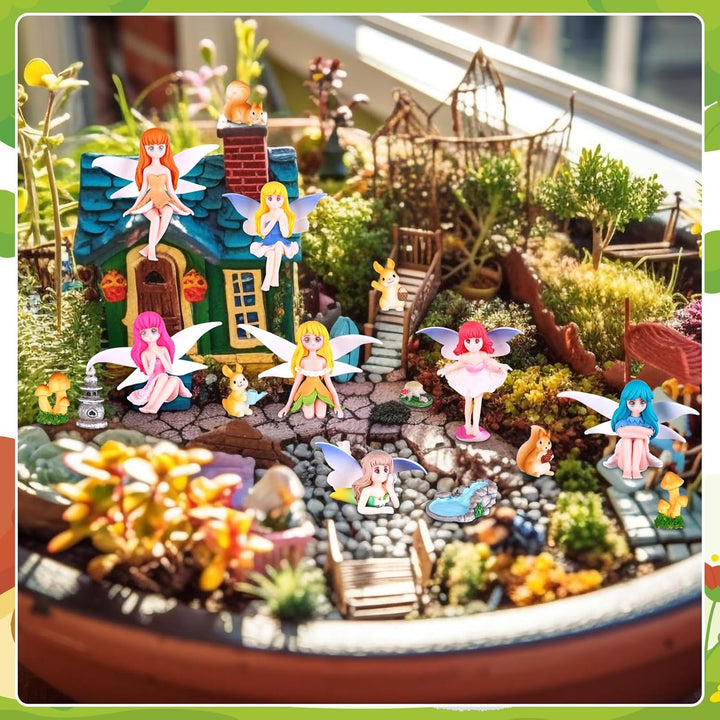 23 Stück Feengarten Zubehör Set Mini Fee Figuren Harz Pilze Hase Eichhörnchen Leuchtturm Brücken Min