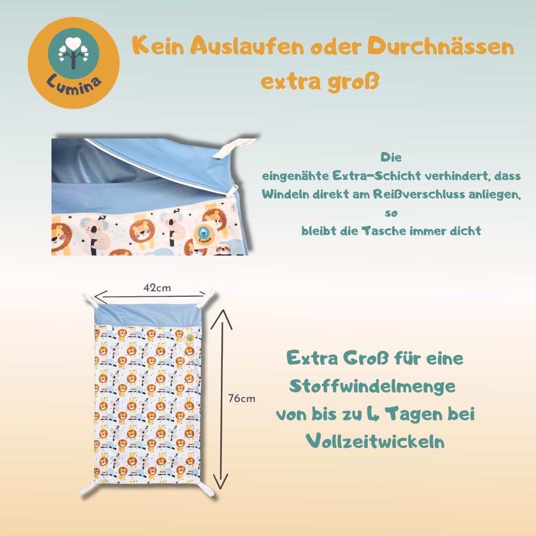 Lumina Wetbag XL – Nassbeutel für Stoffwindeln, Kindergarten &amp; Schwimmsachen – Windeltasche mit 2 Re