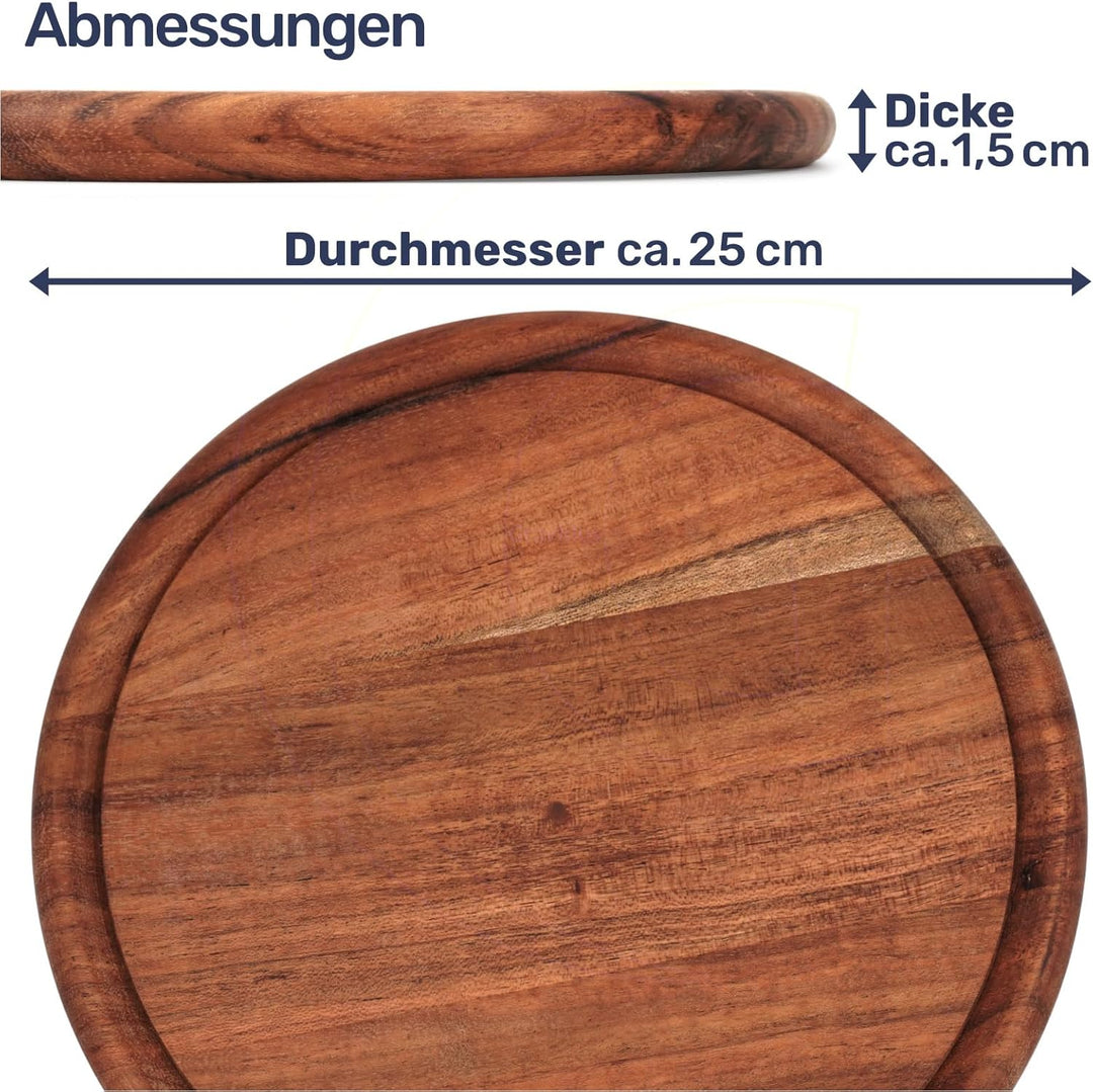 Gravidus Vesperteller aus FSC-zertifiziertem Akazienholz ⌀ 25 cm – langlebiger Brotzeitteller mit Sa
