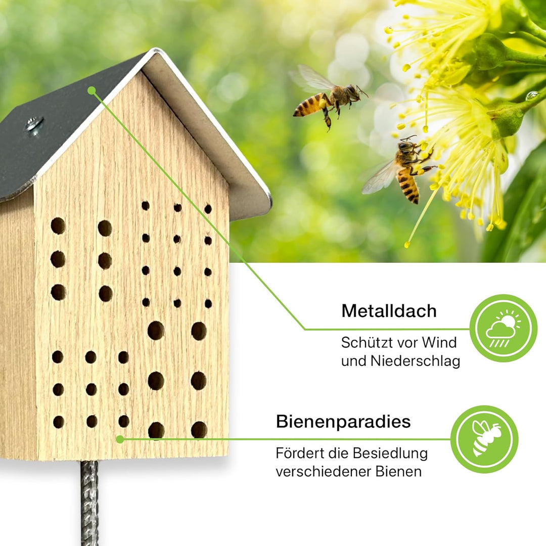 GARTENETAGE Wildbienenhotel mit Metalldach/Naturbelassenes, massives Insektenhaus &amp; Bienenhotel/Nist