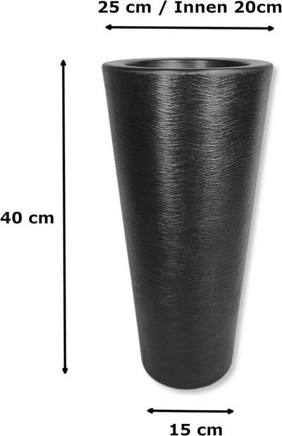 DARO DEKO Kunststoff Übertopf schwarz 40cm hoch konisch Säule Blumen-Töpfe Pflanzkübel Topf Bodenvas