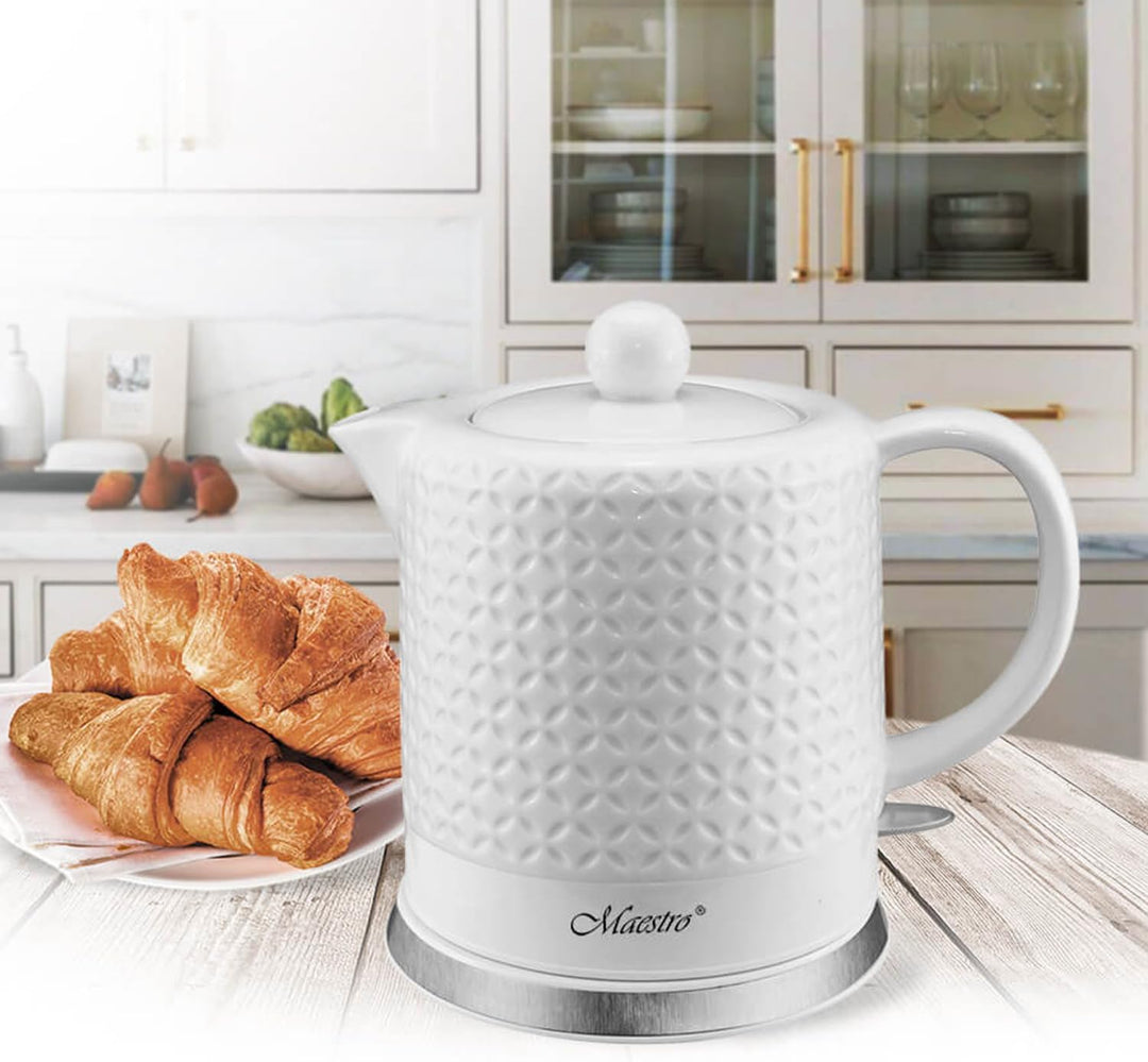 Maestro Keramik-Wasserkocher 1,2 l 1200 W | Weiss Verdeckter Heizstab Drehbarer Sockel Automatische