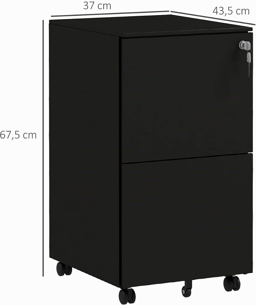 Vinsetto Rollcontainer Aktenschrank mit 2 Schubladen, Abschliessbarer Büroschrank mit Rollen, Büroco