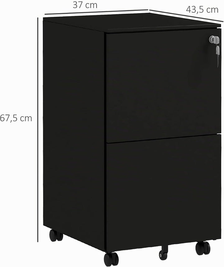 Vinsetto Rollcontainer Aktenschrank mit 2 Schubladen, Abschliessbarer Büroschrank mit Rollen, Büroco