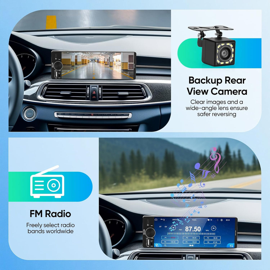 6,3 Zoll 1 DIN Autoradio mit Wireless CarPlay & Android Auto, Rückfahrkamera, Mirror Link, Freisprec