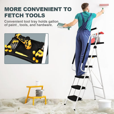HBTower 5-Stufen-Leiter mit Handläufen, Klappbarer Tritthocker mit Breitem Anti-Rutsch-Pedal, Stabil