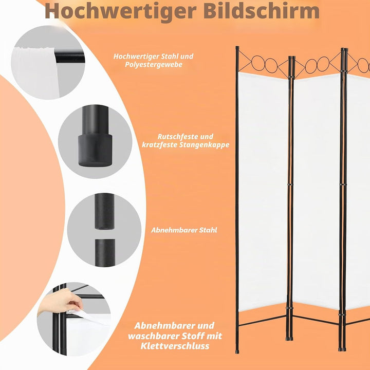 Todeco - Paravent, Raumteiler - Panel : 100% Polyester - Anzahl der Platten: 4 - 180 x 160 cm, Weiss