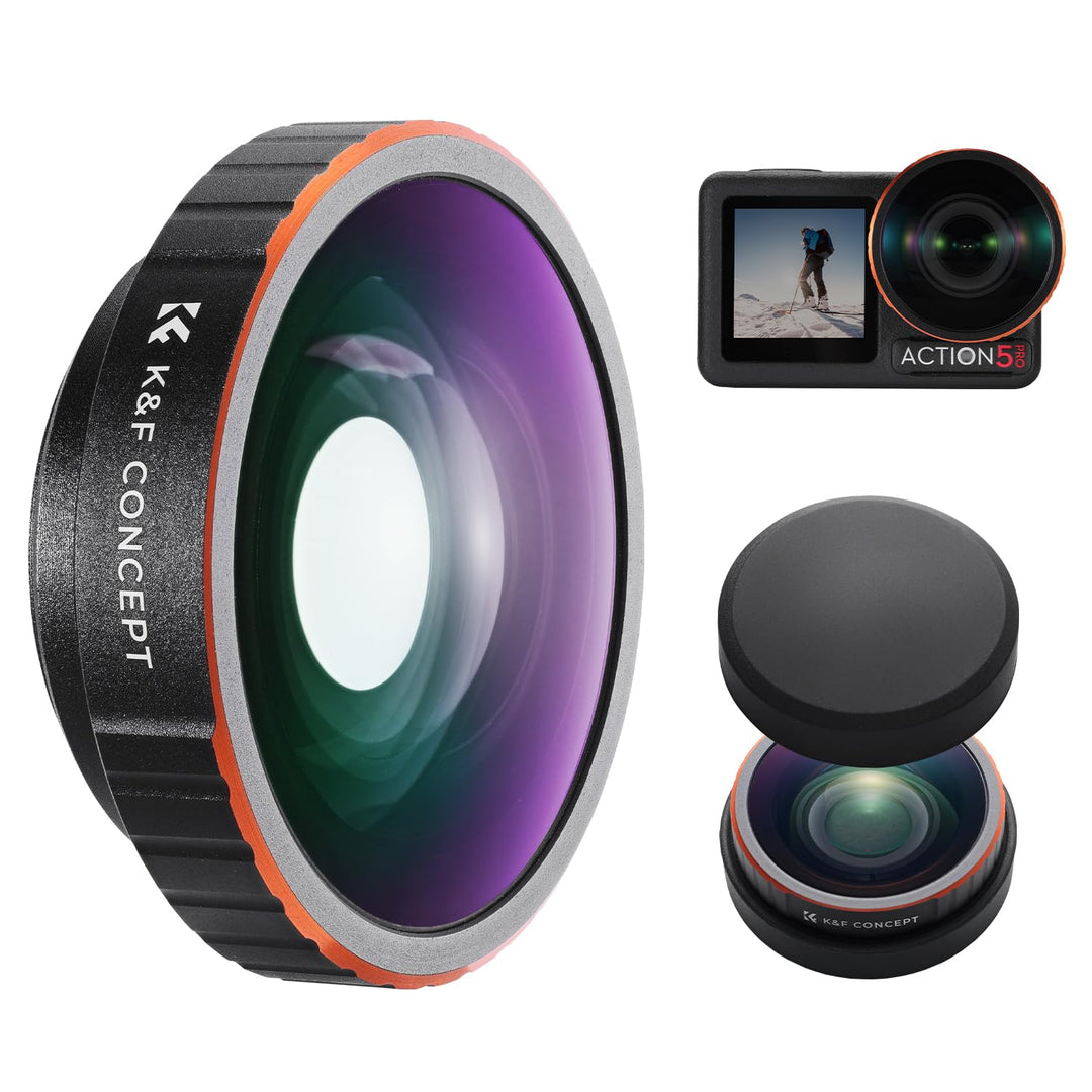 K&F CONCEPT Weitwinkelobjektivfilter Kompatibel mit DJI Osmo Action 5 Pro, Action 4 185° Ultraweitwi
