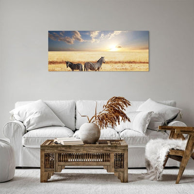 Panorama Bilder auf Leinwand 100x40cm Leinwandbild Zebra tier gestreift savanne Gross Wanddeko Bild